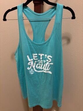 Aqua Teal Nautical Graphic Racerback Tank - "Let's Get Naut"
